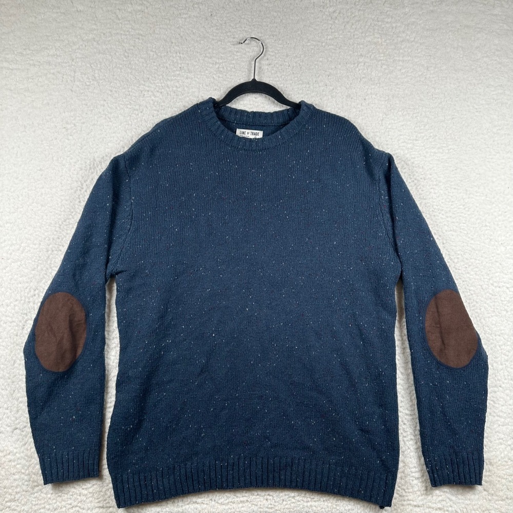 Line of Trade Sweater Mens Donegal Wool Blend Elbow Patch XL Navy Blue Academic